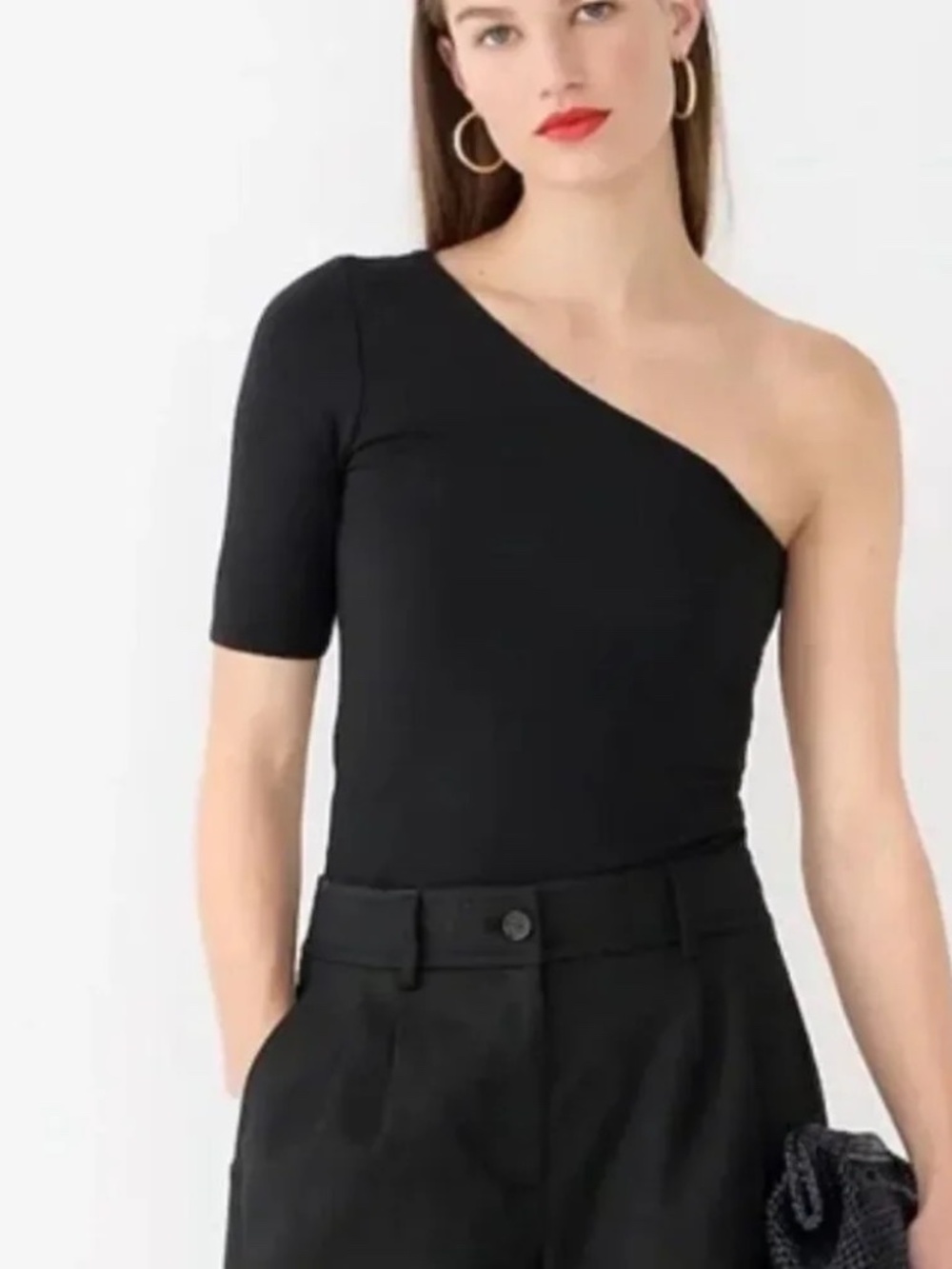 J.Crew FormKnit One-Shoulder Elbow-Sleeve T-Shirt Black Size L